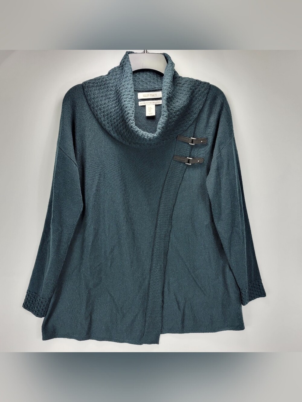 Ellen Tracey 100% Extra Fine Merino Wool Cowl Neck Sweater Women Medium M Blue
